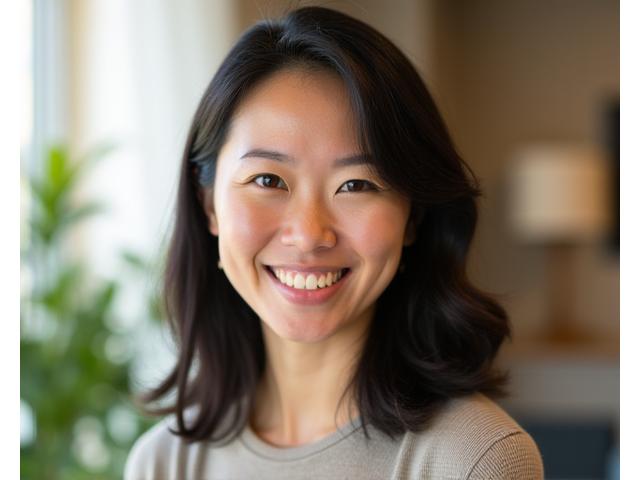 Sarah Chen, a vibrant and empathetic wellness coach, engaging with a client in a bright, friendly environment.